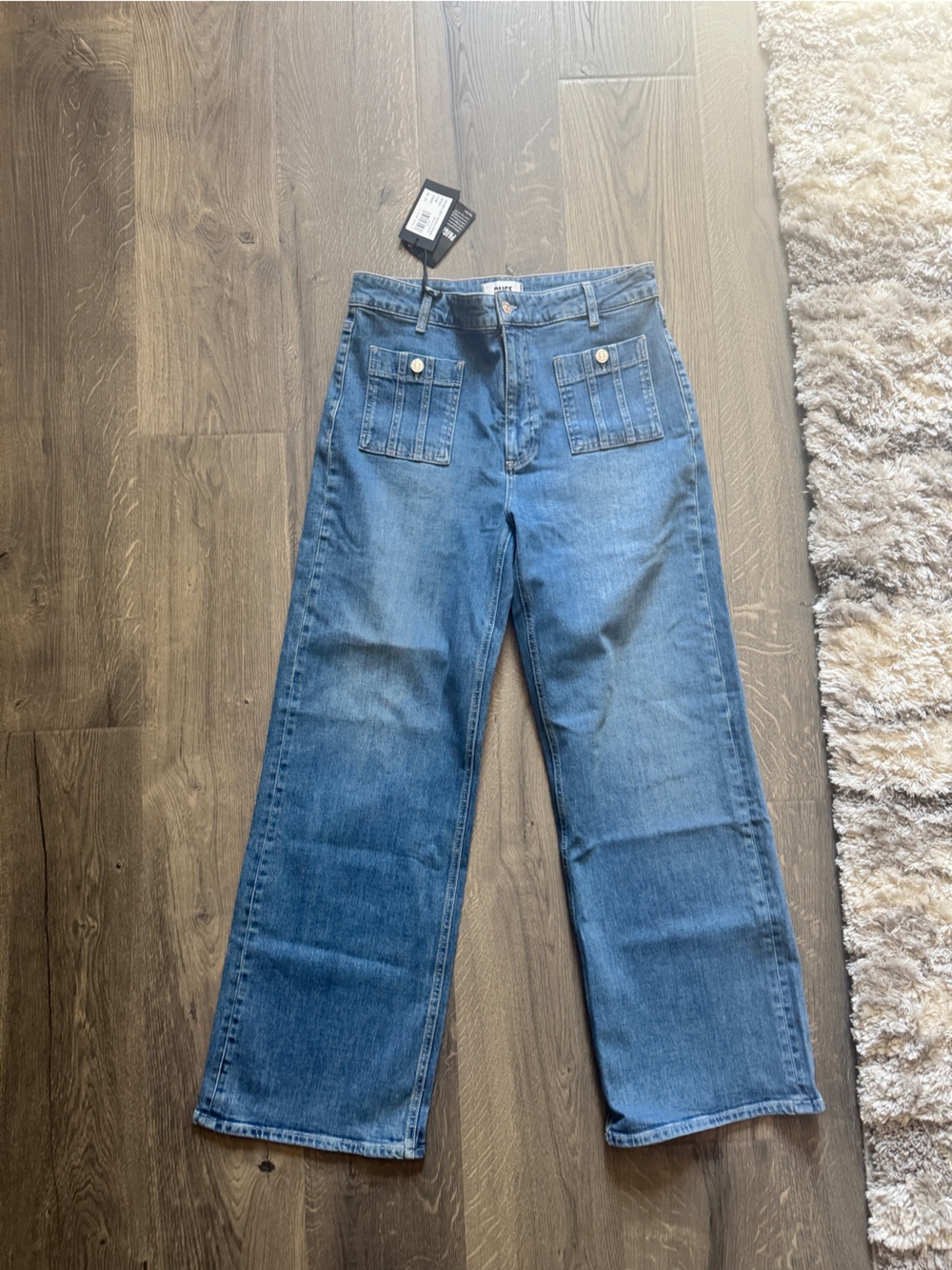 NWT PAIGE Anessa 31” High Rise Wide Leg Jeans Patch Pocket Denim Size 31